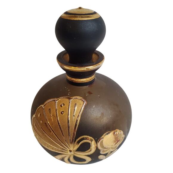 Accented Rose and Fan Perfume Bottle - 4" Made in West Germany Vintage - Picture 1 of 4